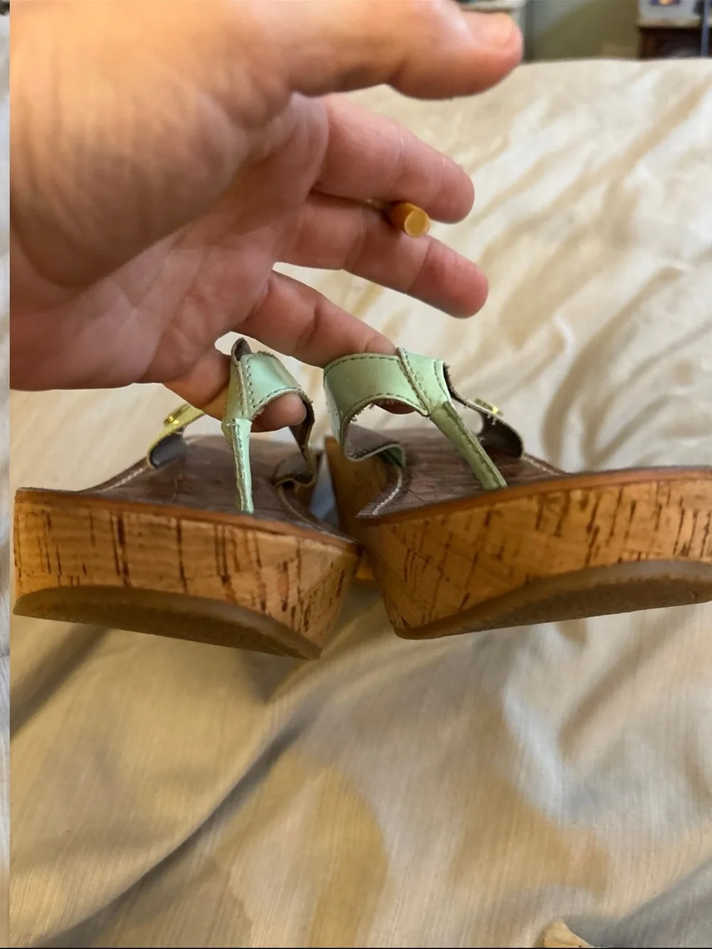Sam Edelman Patent Mint Green Thong Wedge Sandals